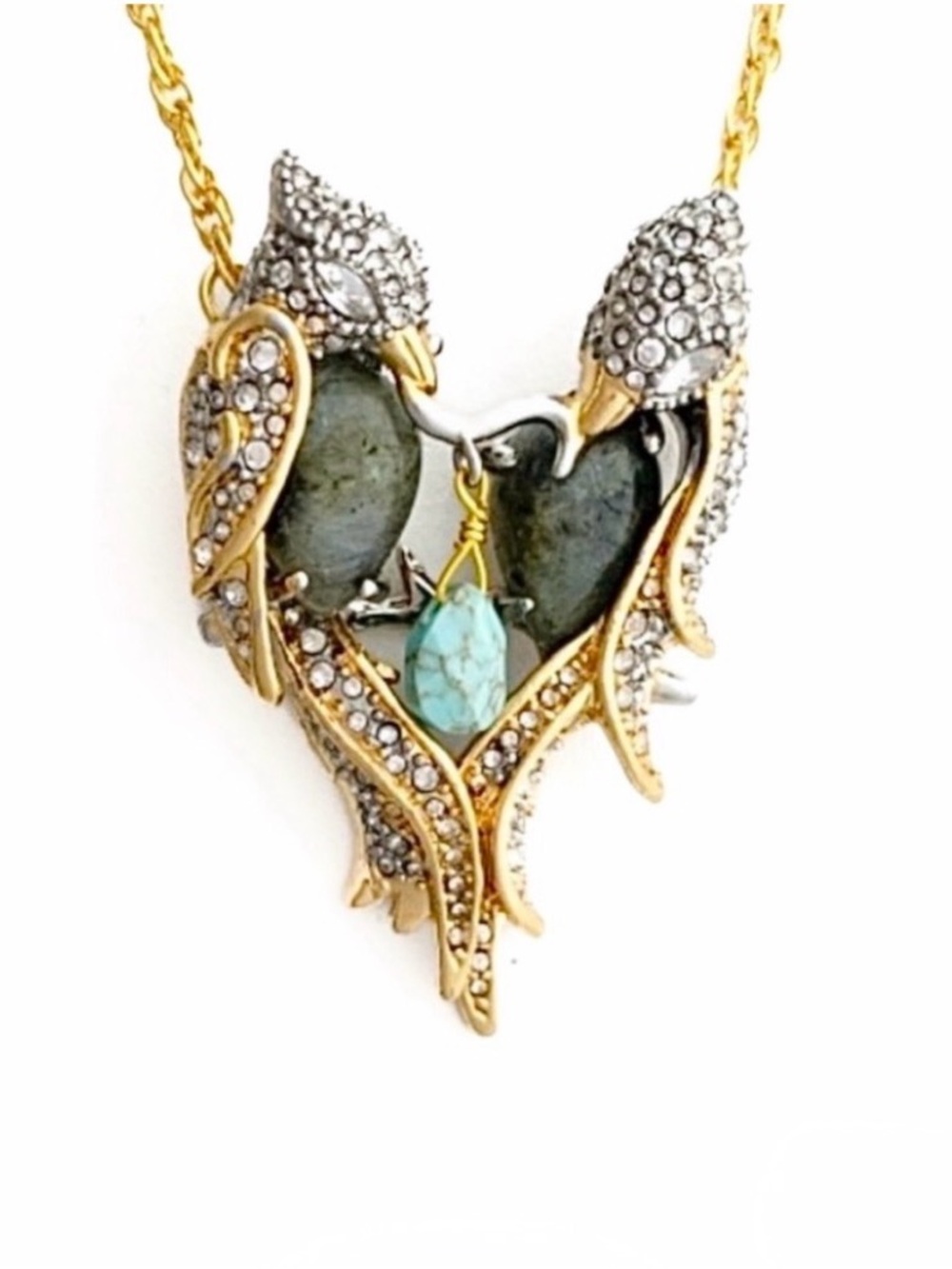 NEW Alexis Bittar Lovebirds Punk Royal Pavé Crystal Necklace Love Bird AU09